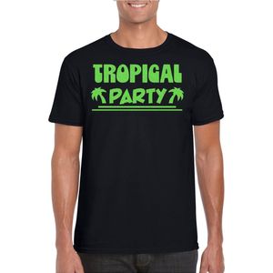 Toppers - Bellatio Decorations Tropical Party T-shirt - Zwart/Groen - Met Glitters