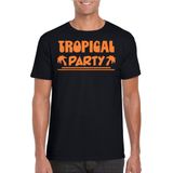 Tropical party T-shirt voor heren - met glitters - zwart/oranje - carnaval/themafeest