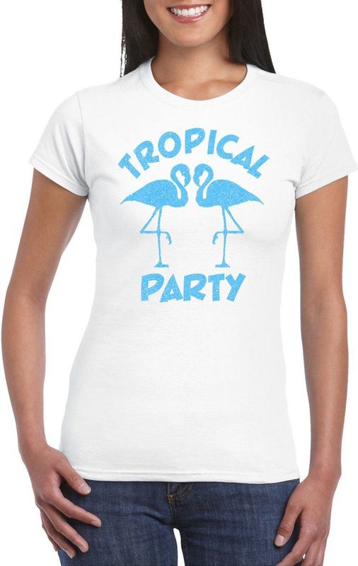 Bellatio Decorations - Tropical Party T-shirt - Lichtblauw - 100% Katoen