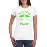 Bellatio Decorations Tropical party T-shirt dames - met glitters - wit groen - carnaval themafeest