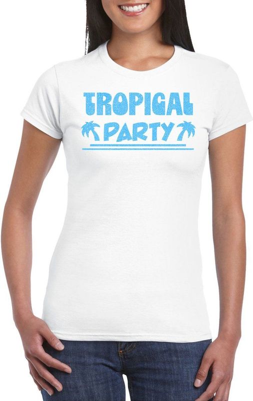 Bellatio Decorations - Tropical Party T-shirt - Wit - Dames - Met Glitters - Carnaval/Themafeest