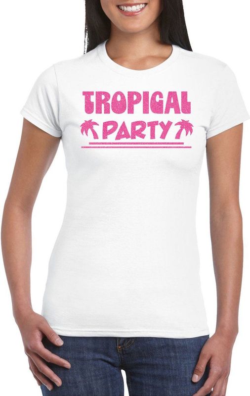 Bellatio Decorations - Tropical Party T-shirt - Wit - 100% Katoen