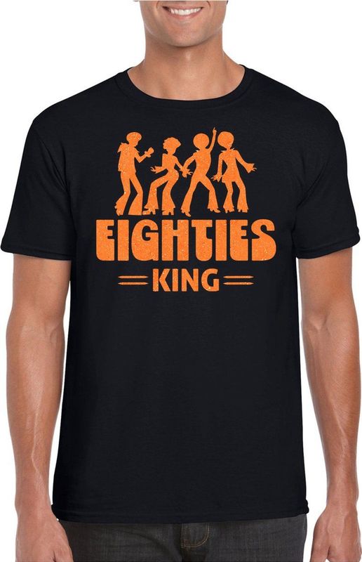 Bellatio Decorations Verkleed shirt voor heren - eighties king - zwart oranje - jaren 80 - carnaval
