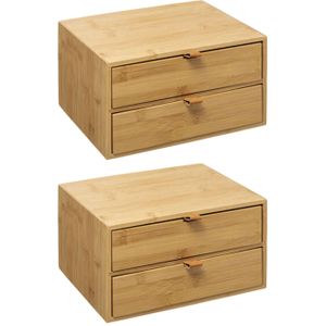 Ladeblokje/bureau organizer 2x lades - 2x - bamboe hout - L25 x B14 x H20 cm - lichtbruin