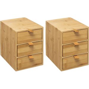 5Five Ladeblokje/bureau organizer 3x lades - 2x - bamboe hout - L20 x B15 x H21 cm - lichtbruin