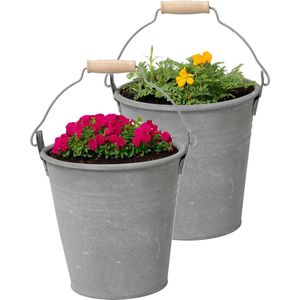 Mega Collections Emmer/plantenpot/bloempot Eddy - 2x - zink - zilver - D18 X H18 cm