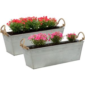 Plantenbak/bloembak Farmer - 2x - balkon/terras - zink - zilver - L37 x D13 X H10 cm - IJzeren emmer / teil