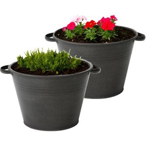Mega Collections plantenpot/bloempot Farmer - 2x - zink - zwart - D31 X H21 cm