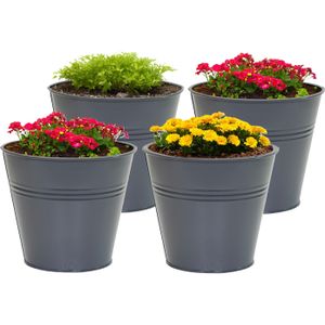 Mega Collections plantenpot/bloempot Bob - 4x - zink - donkerblauw - D13 X H12 cm