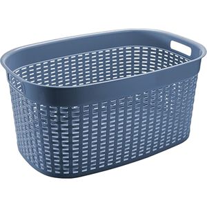 Hega Hogar Rotan line wasmand - blauw - inhoud 44 liter - kunststof - 58 x 39 x 27 cm - met handvatten