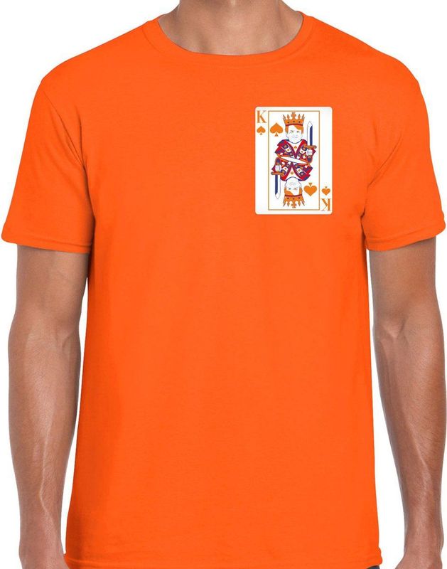 Bellatio Decorations Koningsdag T-shirt voor heren - kaarten koning - oranje - feestkleding