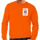 Bellatio Decorations Koningsdag sweater voor heren - kaarten koning - oranje - feestkleding