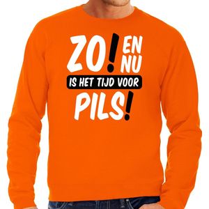 Bellatio Decorations Koningsdag sweater voor heren - tijd voor pils - oranje - bier - feestkleding
