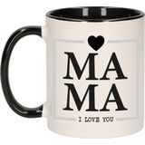 Bellatio Decorations Cadeau koffie/thee mok voor mama - zwart/grijs - ik hou van jou - keramiek - Moederdag