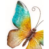 Anna's Collection Wand decoratie vlinder - blauw - 44 x 32 cm - metaal - muurdecoratie/schutting - buiten - tuinbeelden van dieren