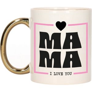 Bellatio Decorations Cadeau koffie/thee mok voor mama - wit - ik hou van jou - gouden oor - Moederdag