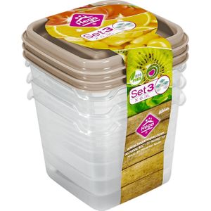 Hega Hogar Vershoudbakjes - set 3x stuks - 0.3 liter - transparant/beige - L8 x B8 x H11 cm
