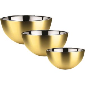 Svenska Living Voedsel serveer schalen set - 3x stuks - metallic goud - RVS - Dia 19/23/29 cm