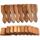 Kesper Gourmetspatels met onderzetters voor pannetjes - 8x - acacia hout - 13 x 4 cm - gourmetten