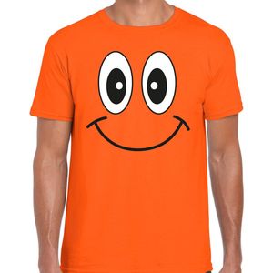 Bellatio Decorations Koningsdag T-shirt voor heren - Smile Emoticon - oranje - feestkleding
