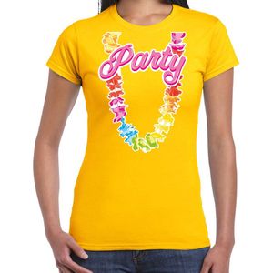 Bellatio Decorations Tropical party T-shirt voor dames - bloemenkrans - geel - carnaval themafeest