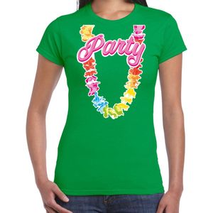 Bellatio Decorations Tropical party T-shirt voor dames - bloemenkrans - groen - carnaval themafeest