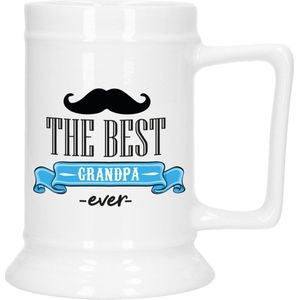 Bellatio Decoration Cadeau Bierpul voor opa - blauw - de beste opa - keramiek - 530 ml