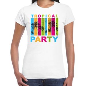 Bellatio Decorations Tropical party T-shirt voor dames - palmbomen - wit - carnaval themafeest