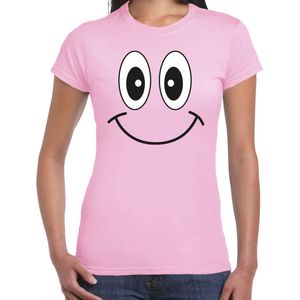 Bellatio Decorations Verkleed T-shirt voor dames - Smile / Emoticon - licht roze - carnaval - feestkleding XS