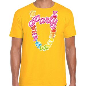 Bellatio Decorations Tropical party T-shirt voor heren - bloemenkrans - geel - carnaval themafeest