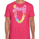 Bellatio Decorations Tropical party T-shirt voor heren - bloemenkrans - roze - carnaval themafeest