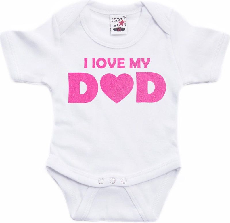 Bellatio Decorations - Rompertje - Roze - 100% Katoen - Glitter Opdruk 'I Love My Dad'
