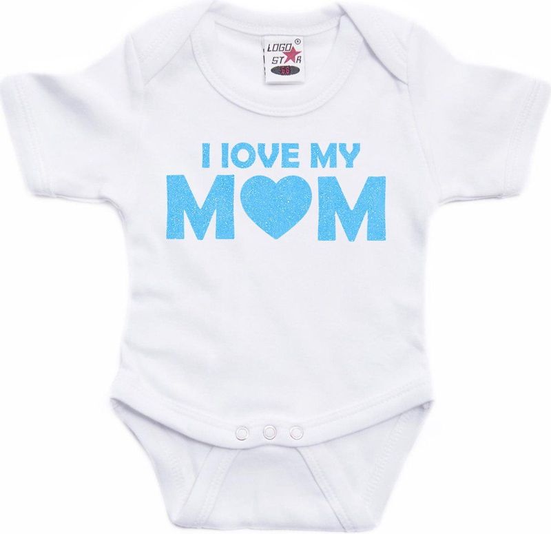 Bellatio Decorations - Rompertje - Blauw - I Love My Mom - Kraam Cadeau