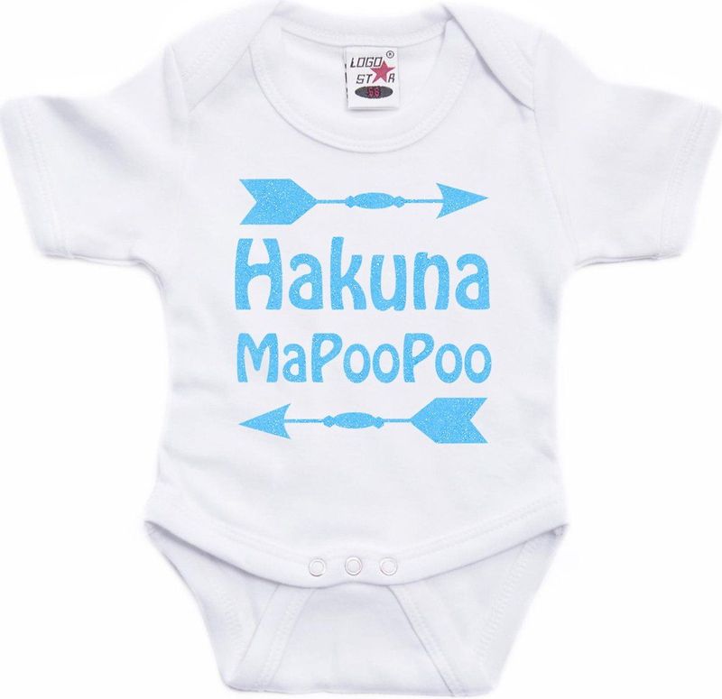 Bellatio Decorations - Rompertje - Wit - Katoen - Met Blauwe Glitter Opdruk