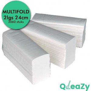 QleaZy Papieren Handdoeken Multifold X Gevouwen - 3000 Handdoekjes - 2 lgs- Cellulose wit
