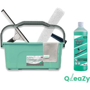 QleaZy - Raamwisser 25cm SET - Ramen wassen met emmer 12ltr - Ramen Wassen - Glasdoek - Liquid.