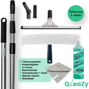 Zeemset Professionele rvs Raamwisser 25 cm + Inwasser en Telescoopsteel ramenwassen 2 meter Vensterwisser - QleaZy