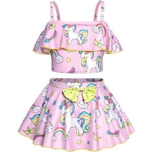 Joya Kids® Unicorn Bikini Roze Meisjes | Eenhoorn Bikini Set met Rokje | Unicorn Zwempak set | Maat 110