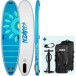 KRAKEN Dubbellaags SUP 10'8 Yoga Fit | Premium Double Layer Fusion Supboard | Set met Pomp, Leash & Luxe Trolley Wheeled Backpack - 325 x 86 x 15 CM - Stand Up Paddle Board - PREMIUM Kwaliteit - Extra Stabiel - Dubbellaags - 10 foot 8 - TOT 200 KG