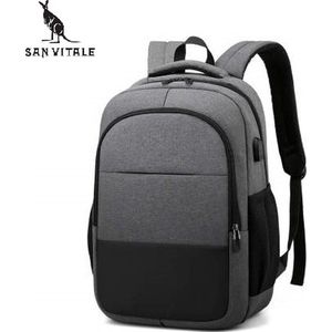 San Vitale® - Rugzak 2.0 met USB poort - Schooltas - 15 inch Laptop Rugtas - Dames/Heren - 20L - Waterafstotend - Grijs