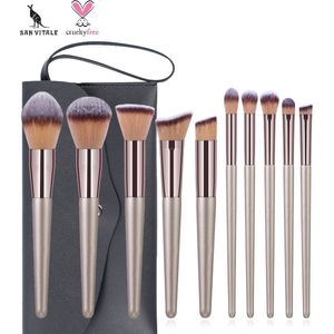 San Vitale® - Luxe Professionele Make up kwasten set - Brush - Oogschaduw penselen - Vegan penselen - Inclusief pouch - Make up pouch met 10-delig penselen set - Champagne/goud