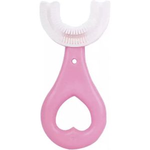 360 graden U vormige baby tandenborstel - Zachte siliconen - 2-6 jaar - Kinderen tandenborstel - Bijtringen - Roze hart - IXEN