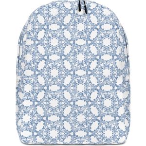 Rugzak -  design Grace in Lace  - 15 inch Laptopvak - Unisex - waterafstotend - verborgen vak achter - 20L- wit klassiekblauw