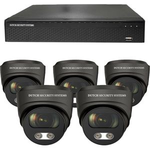 Beveiligingscamera 4K Ultra HD - Sony 8MP - Set 5x Dome - Zwart - Buiten & Binnen - Met Nachtzicht - Incl. Recorder & App