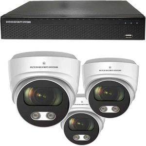 Draadloze Camerabeveiliging - Sony 5MP - 2K QHD - Set 3x Audio Dome - Wit - Binnen & Buiten - Met Nachtzicht - Incl. Recorder & App