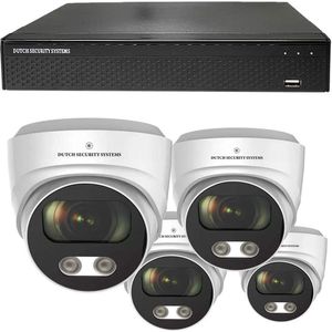 Draadloze Camerabeveiliging - Sony 5MP - 2K QHD - Set 4x Audio Dome - Wit - Binnen & Buiten - Met Nachtzicht - Incl. Recorder & App