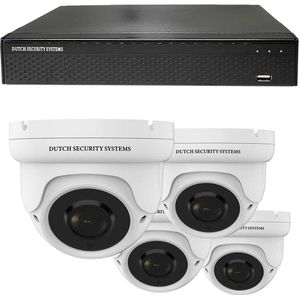 Draadloze Camerabeveiliging - Sony 5MP - 2K QHD - Set 4x Dome - Wit - Binnen & Buiten - Met Nachtzicht - Incl. Recorder & App