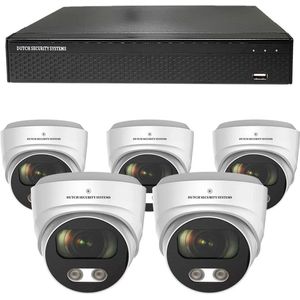 Draadloze Beveiligingscamera 4K Ultra HD - Sony 8MP - Set 5x Dome - Wit - Buiten & Binnen - Met Nachtzicht - Incl. Recorder & App