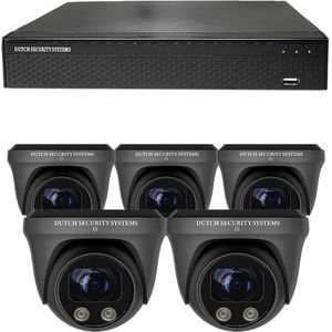 Beveiligingscamera Set - 5x PRO Dome Camera - UltraHD 4K - Sony 8MP - Zwart - Buiten & Binnen - Met Nachtzicht - Incl. Recorder & App