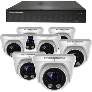 Beveiligingscamera Set - 7x PRO Dome Camera - QHD 2K - Sony 5MP - Wit - Buiten & Binnen - Met Nachtzicht - Incl. Recorder & App